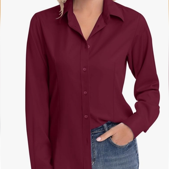 Women's Siliteelon Brand Slim Fit Burgandy L/S Button Down Dress Shirt Med NEW! - Picture 2 of 12